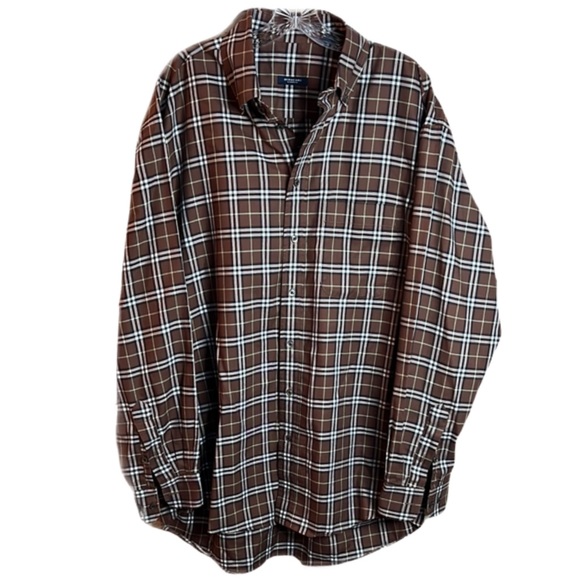 Burberry Sz XL Brown White‎ Plaid Casual Button Down Shirt
